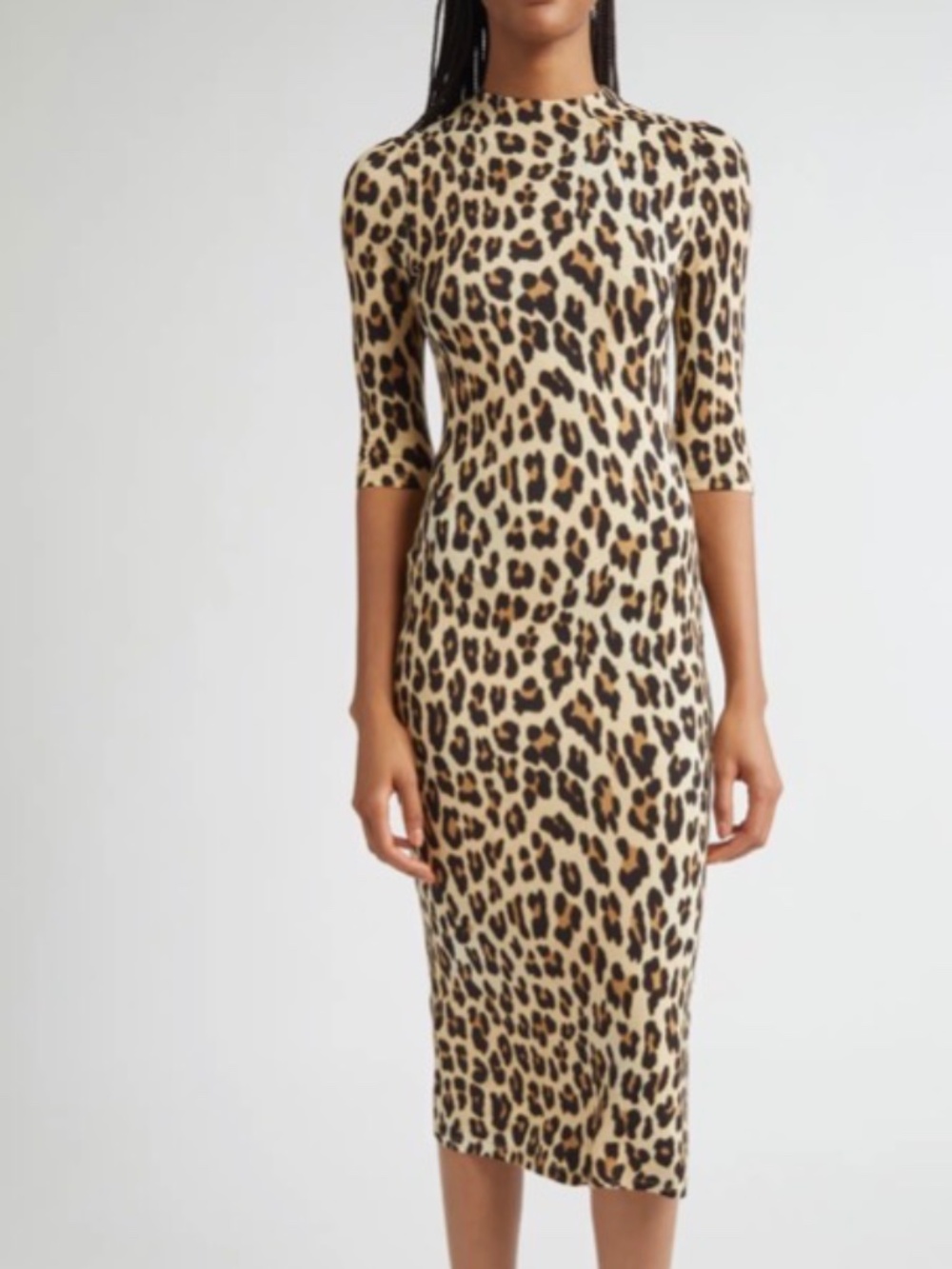 Alice + Olivia Delora Leopard Mock Neck Bodycon Midi Dress - Size 0